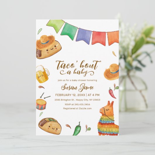 Kawaii Fiesta Taco 'Over een Baby shower Kaart (Staand voorkant)
