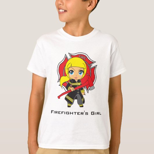 Kawaii Firefighter Girl - T-shirt (Voorkant)