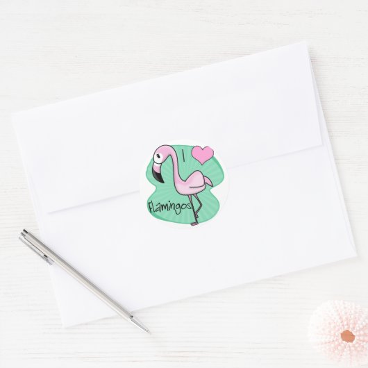 Kawaii Flamingo Cadeaus Ronde Sticker (Envelop)