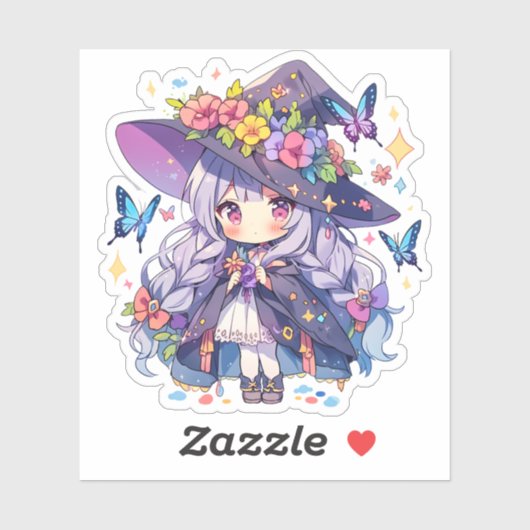 Kawaii Floral Loli Witch Sticker (Vel)