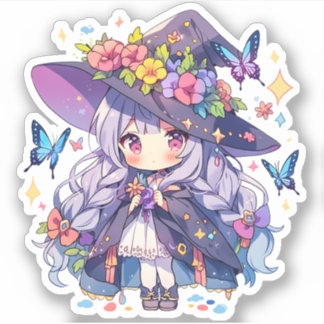 Kawaii Floral Loli Witch Sticker