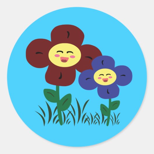 Kawaii Flowers Ronde Sticker (Voorkant)