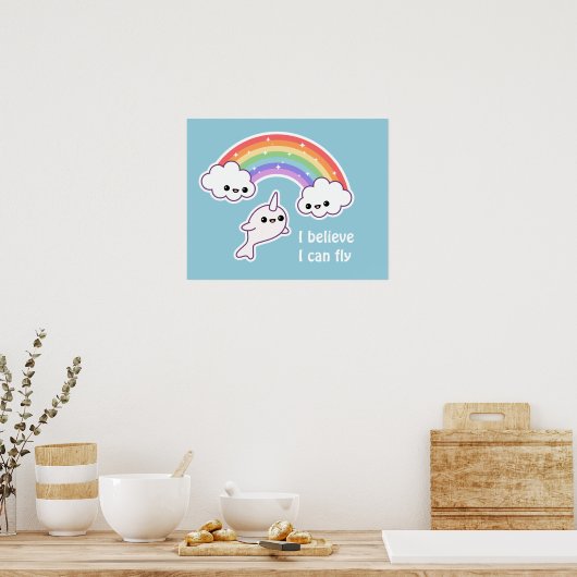 Kawaii Flying Narwhal Poster (Keuken)