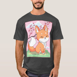 Kawaii Fo Japanse Kitsune Sakura Cherry Blossom T-shirt