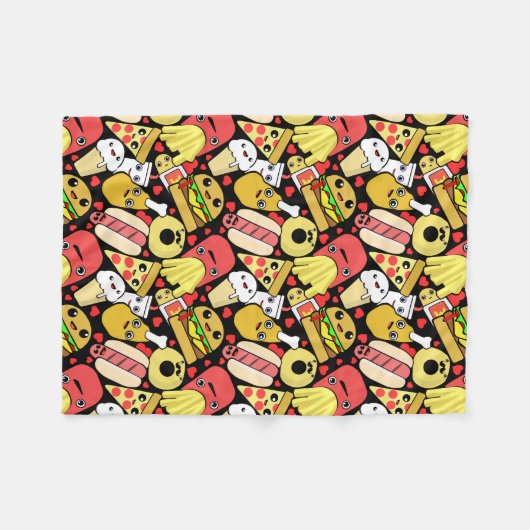 Kawaii Food Characters Pattern Fleece Deken (Voorkant (Horizontaal))