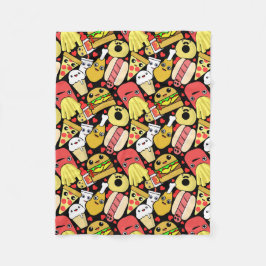 Kawaii Food Characters Pattern Fleece Deken