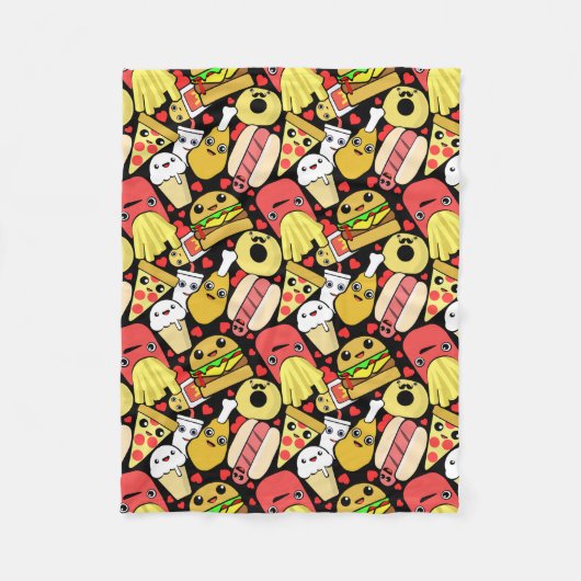 Kawaii Food Characters Pattern Fleece Deken (Voorkant)