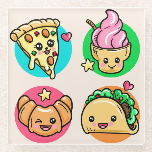 Kawaii Food Glazen Onderzetter (Voorkant)