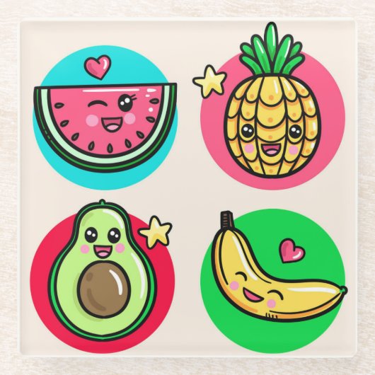Kawaii Food Glazen Onderzetter (Voorkant)