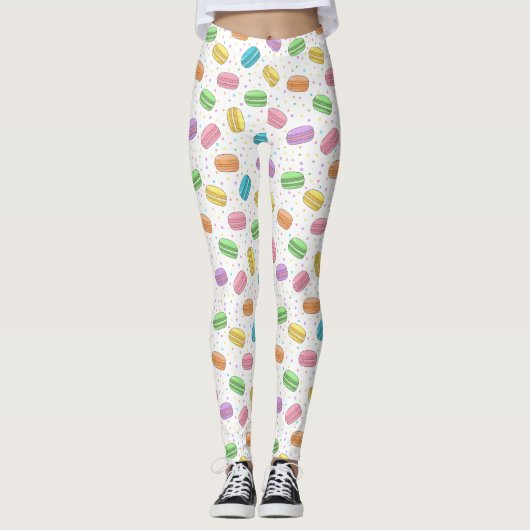 Kawaii Food Pastel French Macarons Patterned Leggings (Voorkant)