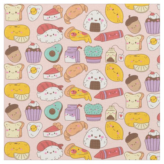 Kawaii Food Pattern Stof (Close Up)