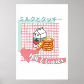 kawaii food- schattige melk en koekjes, roze, turq poster (Voorkant)