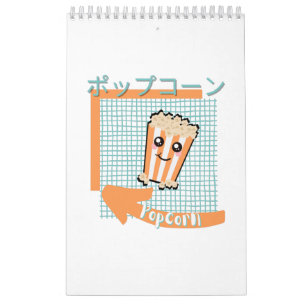 kawaii food- schattige popcorn, oranje, turquoise kalender