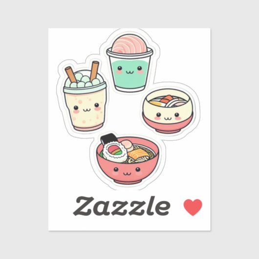 Kawaii Food Stickers | Schattigee bubbelthee, sush (Vel)