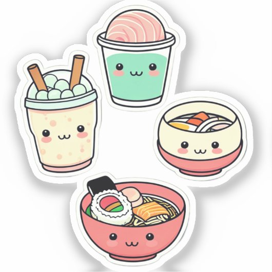 Kawaii Food Stickers | Schattigee bubbelthee, sush (Voorkant)
