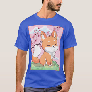 Kawaii Fox Japanese Kitsune Sakura Cherry Blossom T-shirt