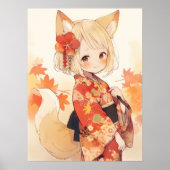 Kawaii Fox Met Kimono Poster (Voorkant)