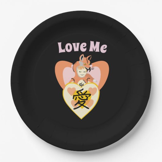 Kawaii Foxy Cosplay Love Heart Papieren Bordje (Voorkant)