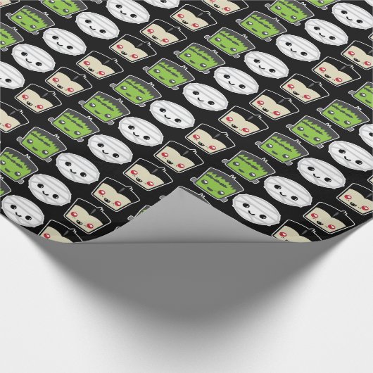 Kawaii Frankenstein Mummy Dracula Gift Wrap Cadeaupapier (Hoek)