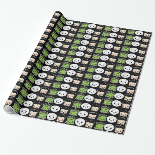 Kawaii Frankenstein Mummy Dracula Gift Wrap Cadeaupapier (Uitgerold)