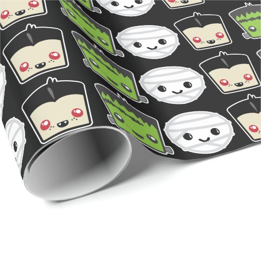Kawaii Frankenstein Mummy Dracula Gift Wrap Cadeaupapier (Rol Hoek)