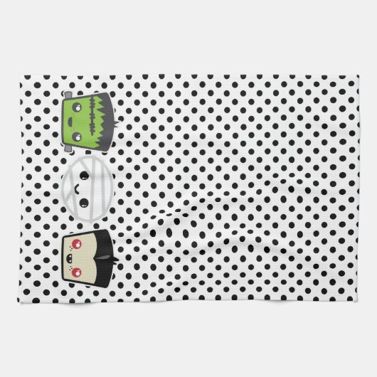 Kawaii Frankenstein Mummy Dracula Kitchen Towel Theedoek (Horizontaal)