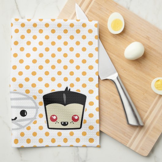 Kawaii Frankenstein Mummy Dracula Kitchen Towel Theedoek (Quarter Fold)