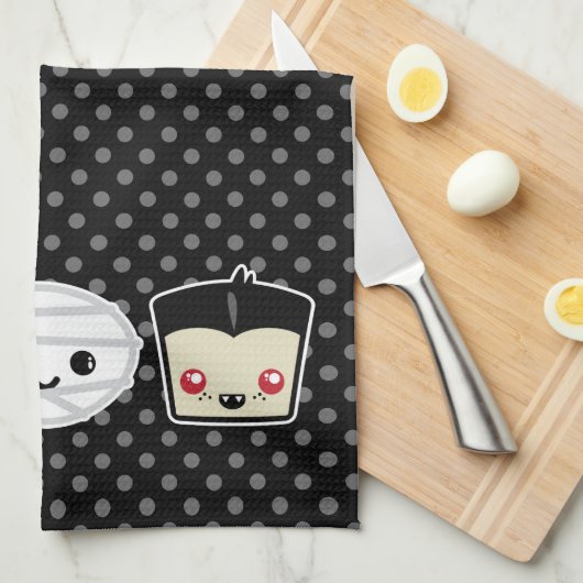 Kawaii Frankenstein Mummy Dracula Kitchen Towel Theedoek (Quarter Fold)
