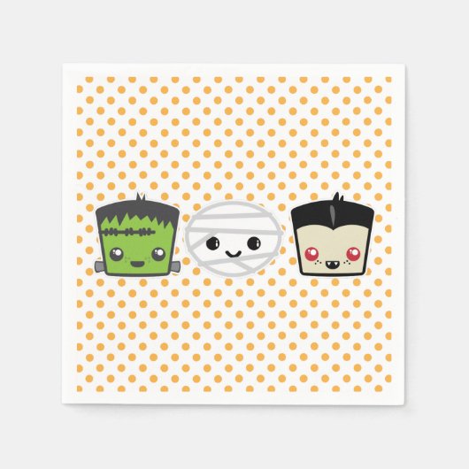 Kawaii Frankenstein Mummy Dracula Napkins Servet (Voorkant)