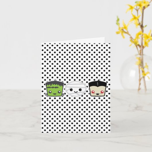 Kawaii Frankenstein Mummy Dracula Note Card Kaart (Gele Bloem)
