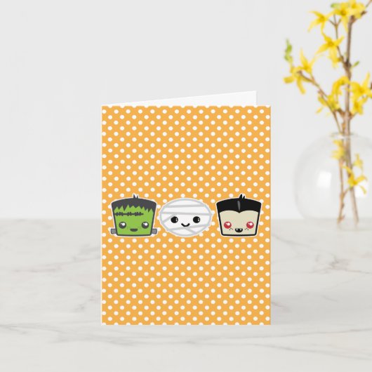 Kawaii Frankenstein Mummy Dracula Note Card Kaart (Gele Bloem)