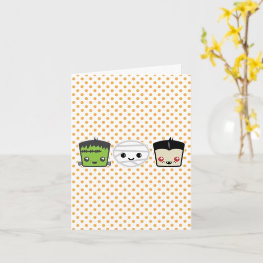 Kawaii Frankenstein Mummy Dracula Note Card Kaart (Gele Bloem)