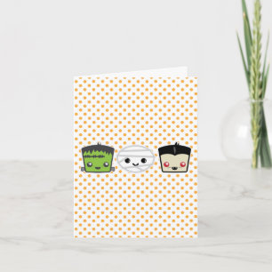 Kawaii Frankenstein Mummy Dracula Note Card Kaart