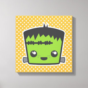 Kawaii Frankenstein Wrapped Canvas Afdruk