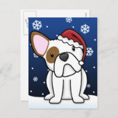 Kawaii Franse Bulldog Christmas Briefkaart (wit) (Voorkant / Achterkant)