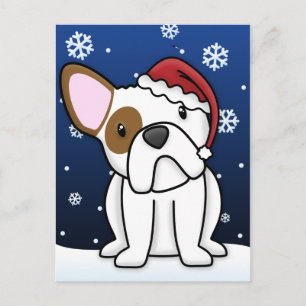 Kawaii Franse Bulldog Christmas Briefkaart (wit)