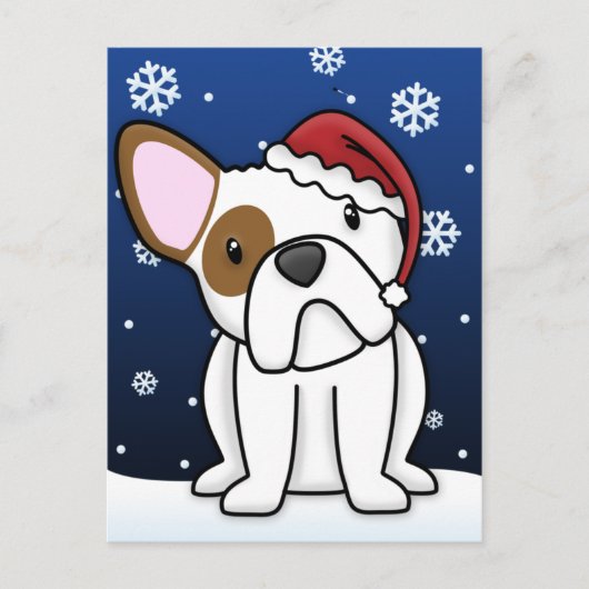 Kawaii Franse Bulldog Christmas Briefkaart (wit) (Voorkant)