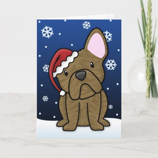 Kawaii Franse Bulldog Christmas Kaart (Brindle) (Voorkant)