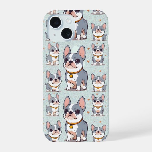 Kawaii Franse Bulldog Frenchie Moods iPhone 15 Case (Achterkant)