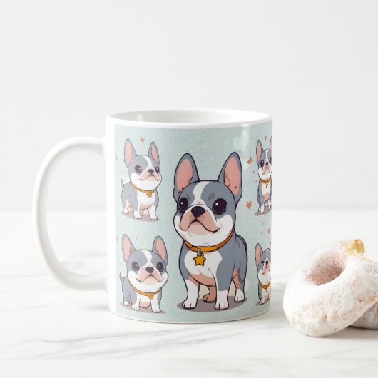 Kawaii Franse Bulldog Frenchie Moods Koffiemok (Met donut)
