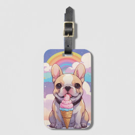 Kawaii Franse Bulldog IJs Regenboog Bagagelabel