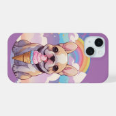 Kawaii Franse Bulldog IJs Regenboog iPhone 15 Case (Achterkant horizontaal)