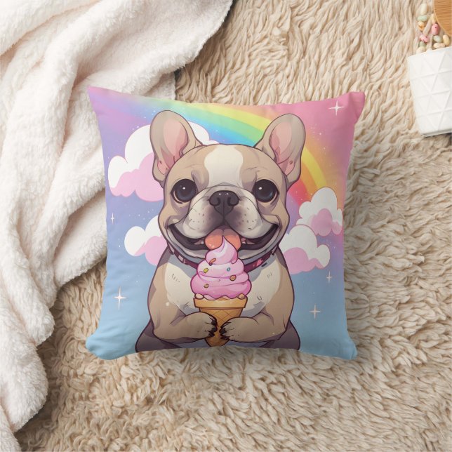 Kawaii Franse Bulldog IJs Regenboog Kussen (Deken)