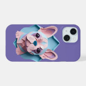 Kawaii Franse Bulldog Pastel Papier Snijkunst iPhone 15 Case (Achterkant horizontaal)