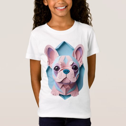 Kawaii Franse Bulldog Pastel Papier Snijkunst T-shirt (Voorkant)