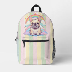 Kawaii Franse Bulldog Rainbow Sky Clouds Bedrukte Rugzak