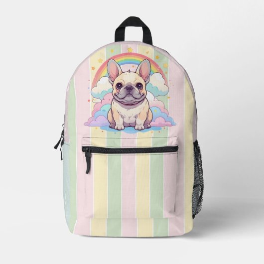 Kawaii Franse Bulldog Rainbow Sky Clouds Bedrukte Rugzak (Voorkant)