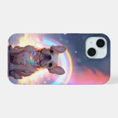 Kawaii Franse Bulldog Regenboog Lucht Wolken iPhone 15 Case (Achterkant horizontaal)