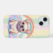 Kawaii Franse Bulldog regenboogwolken iPhone 15 Case (Achterkant horizontaal)