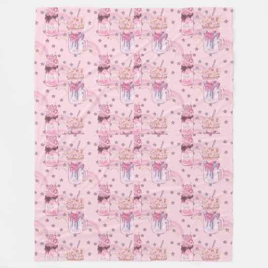 Kawaii Freakshake Pattern – Pastel Paarse Fleece Deken (Voorkant)